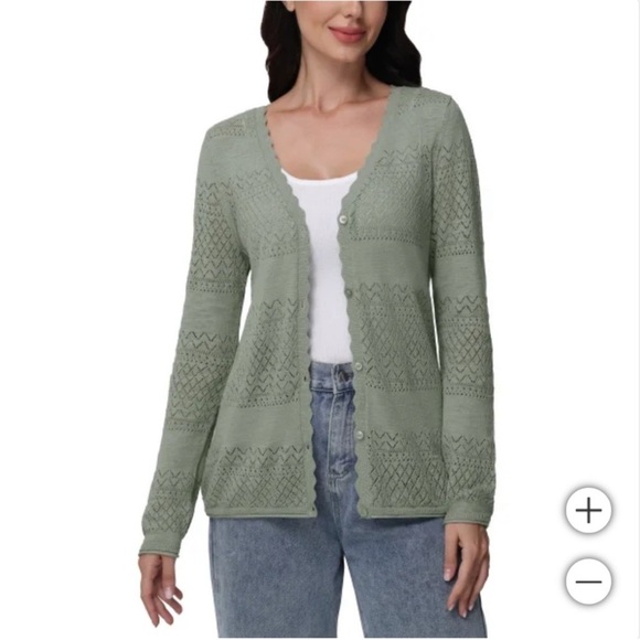 NWT Frye Women’s Pointelle Cardigan Sweater SAGE Green Seagrass Cardigan, XL - Picture 1 of 10